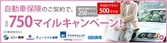 自動車保険のご契約で合計750マイルキャンペーン!